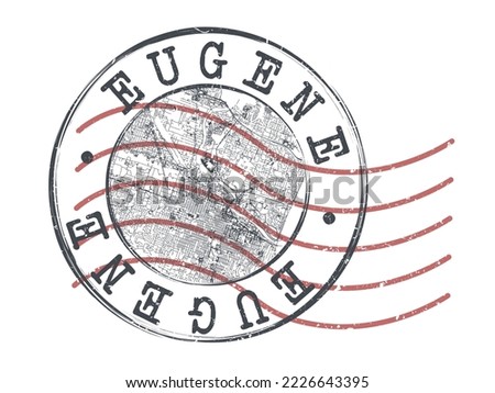 Eugene, OR, USA Stamp Map Postal. Silhouette Seal Roads and Streets. Passport Round Design. Vector Icon. Design Retro Travel National Symbol.
