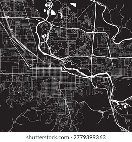 Eugene Oregon Vector Map, Detailed City Street Map Black and White Minimalist Line Art
