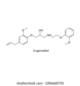 Eugenodilol-Molekül flache skelettale Struktur, Beta-2-Agonist zur Behandlung von Asthma, COPD-Vektorgrafik auf weißem Hintergrund.