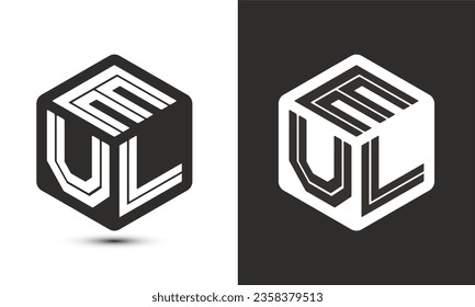 EUL letter logo design with illustrator cube logo, vector logo modern alphabet font overlap style. Premium Business logo icon. White color on black background