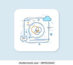 Icono de línea de diagrama más largo. Botón de vector cuadrado abstracto. Signo de círculos eulerianos. Símbolo del gráfico de relaciones. Icono de línea de diagrama más largo. Concepto de burbuja de discursos. Vector