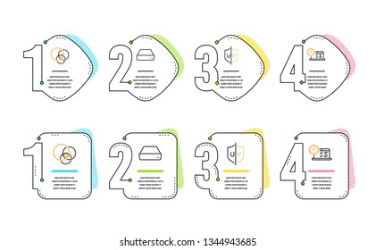 Euler diagram, Mini pc and Uv protection icons simple set. Online test sign. Relationships chart, Computer, Ultraviolet. Examination. Business set. Infographic timeline. Line euler diagram icon