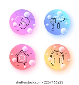 Euler diagram, Paint roller and Headphones minimal line icons. 3d spheres or balls buttons. Work home icons. For web, application, printing. Relationships chart, Painter brush, Earphones. Vector