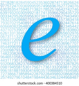 Euler's number with a shadow on a digital background. Mathematical constant, decimal irrational number, base of the natural logarithm. Abstract digital vector illustration. Napier's constant.