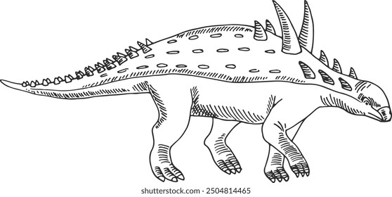 Euoplocephalus drawing. Ancient reptile sketch. Prehistoric animal