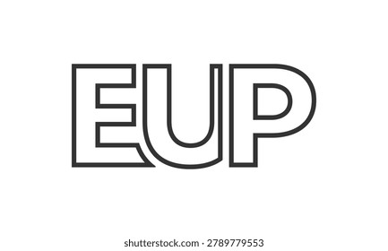 EUP logo design template with strong and modern bold text. Initial based vector logotype featuring simple and minimal typography. Trendy company identity ideal for businesses brand presence.