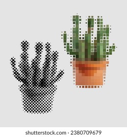 Euphorbia aeruginosa houseplant cactus growing in pot with sharp spines. Exotic plant with needles for home greenhouse. Cactus made of colored and black and white dots of different sizes