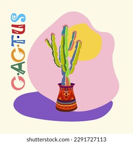 Euphorbia cactus in the flat style