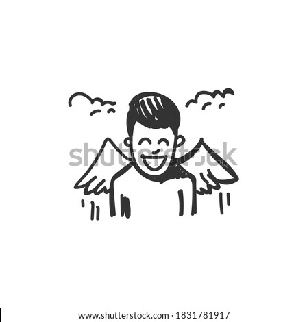Euphoria feeling icon. Man in euphoria. Outline sketch drawing. Human emotions and feelings concept. Joy, inspiration, bliss or happiness, expression. Isolated vector illustration