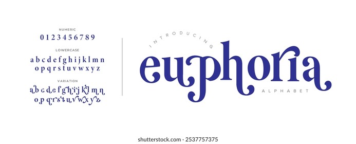 Euphoria tipografia beleza moda elegante minimalista serif italic fontes decorativo casamento vintage retro logos. Logotipo de fonte de luxo mínimo alfabeto. Ilustração vetorial