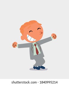 Euphoric businessman in funny cartoon character