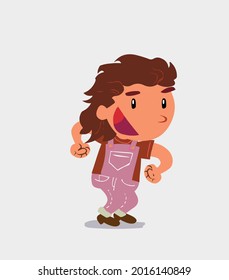 Euphoric cartoon character of  little girl on jeans makes plans