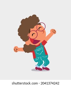 Euphoric cartoon character of  little girl on jeans