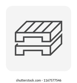 EUR or euro pallet vector icon. Industrial equipment platform of wood plank for factory, warehouse for stock or store cargo, crate, box by stack pile. Freight transport shipping industry. 64x64 pixel.