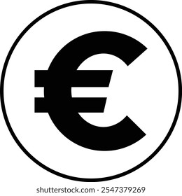 EUR Símbolo do euro brilhante Símbolo monetário negro ícone moedas e um chip digital simbolizando a interseção das finanças tradicionais e digitais. isolado em fundo transparente, usado para celular.