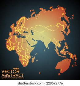 Eurasia and Africa abstract map.  Vector background. Futuristic style card. Elegant background for business presentations. Lines, point, planes in 3d space.