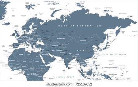 Eurasia Europa Russia China India Indonesia Thailand Africa Map - Detailed Vector Illustration