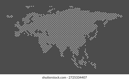 Eurasien-Karte auf grauem Hintergrund.  Gepunktete Karte des Kontinents Eurasien für Ihr Design. Vektor eps10.