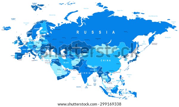 Eurasia Map Highly Detailed Vector Illustration Stock Vector Royalty