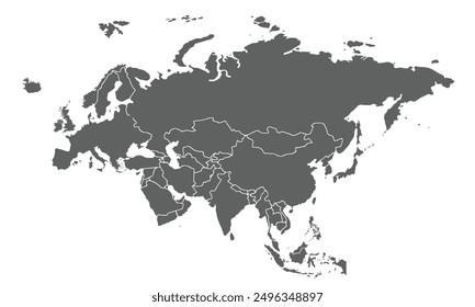 Eurasische Karte einzeln auf weißem Hintergrund. für Website-Layouts, Hintergrund, Bildung, präzise, anpassbar, Reisen weltweit, Karte Silhouette Hintergrund, Geografie der Erde, Politik, Berichte.