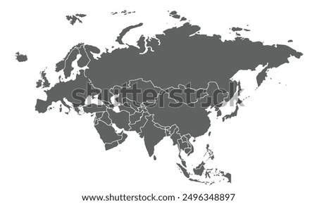 Eurasia map isolated on white background. for website layouts, background, education, precise, customizable, Travel worldwide, map silhouette backdrop, earth geography, political, reports.