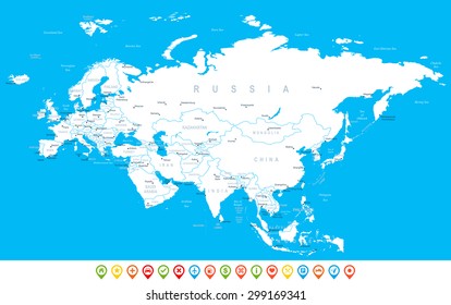Eurasia - map, navigation icons - illustration