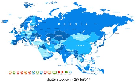 Eurasia - map and navigation icons - illustration
