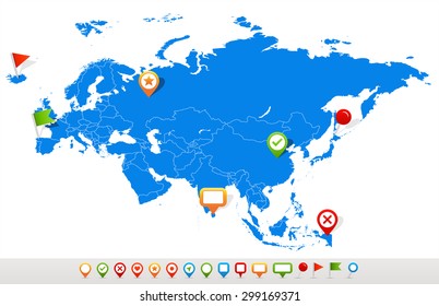 Eurasia map and navigation icons - Illustration