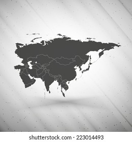 Eurasia map on gray background, grunge texture vector illustration.