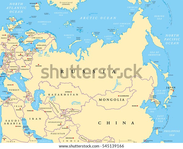 Russia And Northern Eurasia Map Eurasia Political Map Capitals National Borders Stock Vector (Royalty Free)  545139166 | Shutterstock