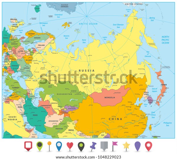 Eurasia Political Map Flat Map Pointers Stock Vector (Royalty Free ...