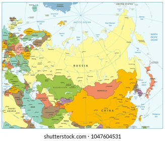 Eurasia Political Map Highly Detailed Vector Stock Vector (Royalty Free ...