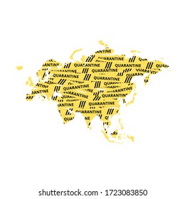 Eurasia Quarantine Yellow Tape Continent, World map illustration, vector isolated on white background