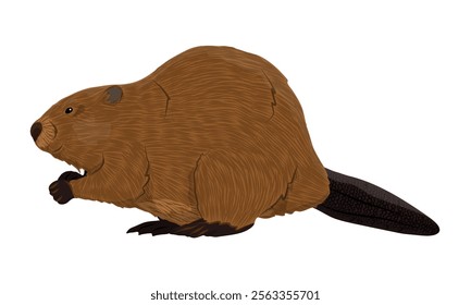 Eurasian beaver Castor fiber. Realistic  Vector animals