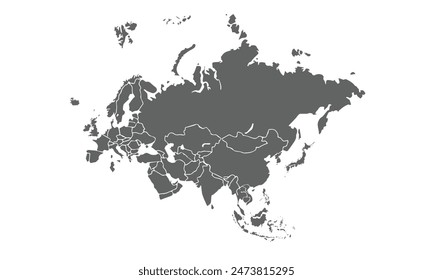 Der eurasische Kontinent mit den Ländergrenzen auf weißem Grund: Website, Hintergrund, Bildung, präzise, anpassbar, Reisen weltweit, Kartensilhouette, Erde.