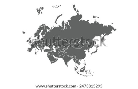 Eurasian continent with borders of different countries isolated on white background. for website layouts, background, education, precise, customizable, Travel worldwide, map silhouette backdrop,earth.