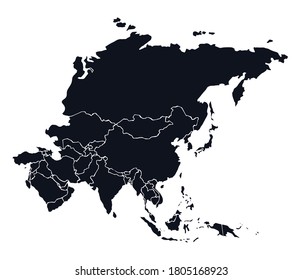 Asia. Continente con los contornos de los países. Dibujo de vectores