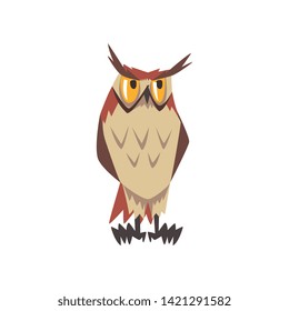 Eurasian Eagle Owl Bird Character with Brown Plumage Vector Illustration