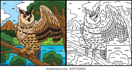 Eurasian Eagle Owl Coloring Page Illustration