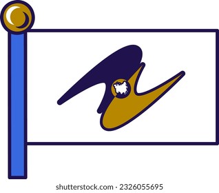 Eurasian economic union flag on flagpole vector. In summary description consist of emblem of eeu on white background. Official symbol of countries economy organization flat cartoon illustration