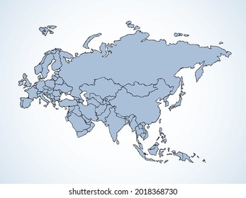 Eurasien. Weiter mit den Konturen der Länder. Vektorgrafik