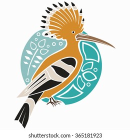 Eurasian hoopoe logo. Stylized bird art.