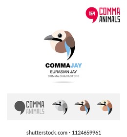 Eurasian Jay bird concept icon set and modern brand identity logo template and app symbol based on comma sign