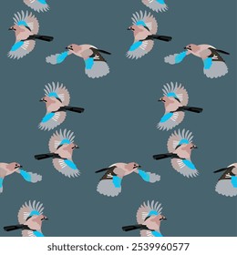 Eurasian jay padrão sem emenda na ilustração de vetor de stock de aves de floresta azul para web, para impressão, para impressão de tecido