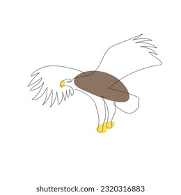 Eurasian sea white-tailed eagle (Haliaeetus albicilla) continuous one line vector drawing. Bird hand drawn modern simple single lineart style. Sketch. Illustration isolated on white background.