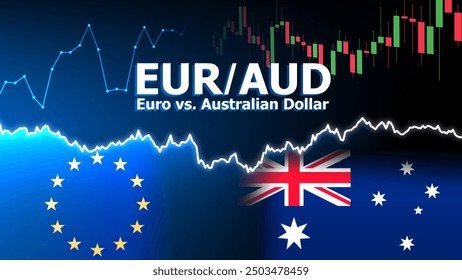 EURAUD Currency pair in the forex market. Foreign exchange illustration. Price fluctuation concept. EUR : Acronym for Euro Currency. AUD : Acronym for Australian Dollar.