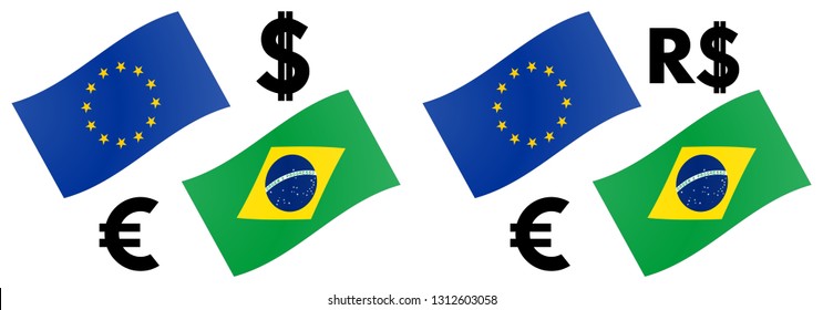 EURBRL forex currency pair vector illustration. EU and Brazil flag, with Euro and Real cifrao symbol.