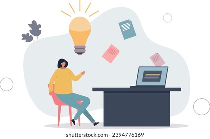 Eureka or AHA moment as suddenly understand new solution .Creative, innovative or smart discovery as light bulb above head .flat vector illustration.