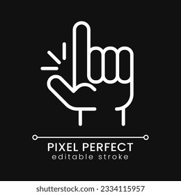 Eureka gesture pixel perfect white linear icon for dark theme. Sudden creative idea and solution. Thin line illustration. Isolated symbol for night mode. Editable stroke. Poppins font used