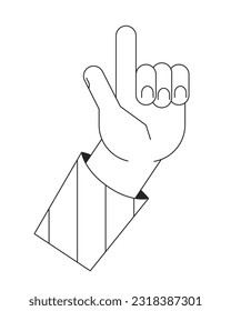 Eureka hand gesture bw concept vector spot illustration. Raised finger 2D cartoon flat line monochromatic hand for web UI design. Attention. Pointing finger editable isolated outline hero image